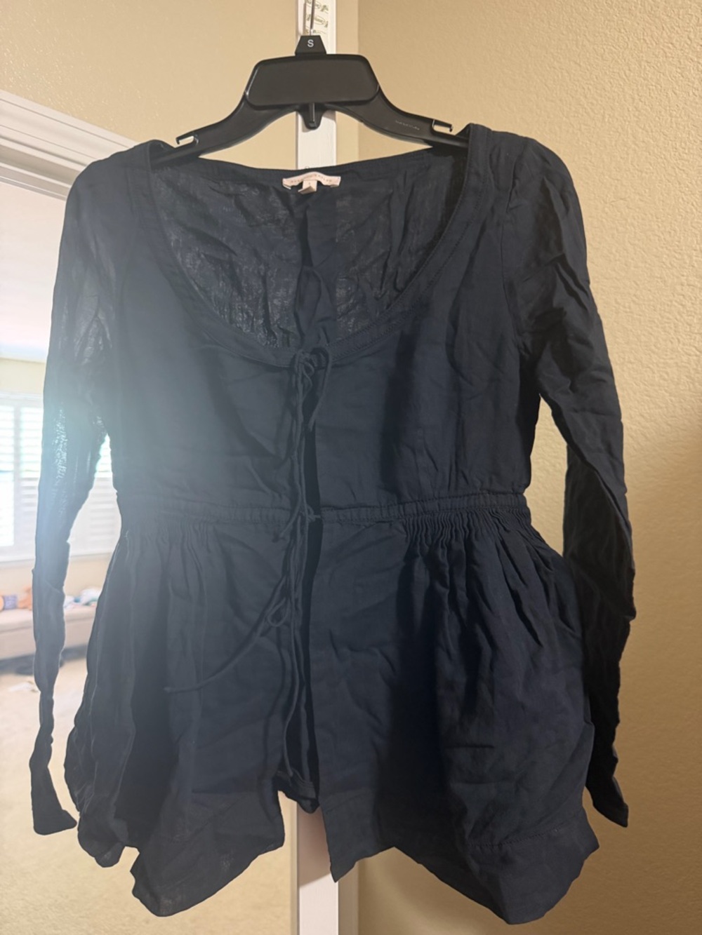 REBECCA TAYLOR black Tie-Front Peplum Blouse - Size S - Romantic Boho